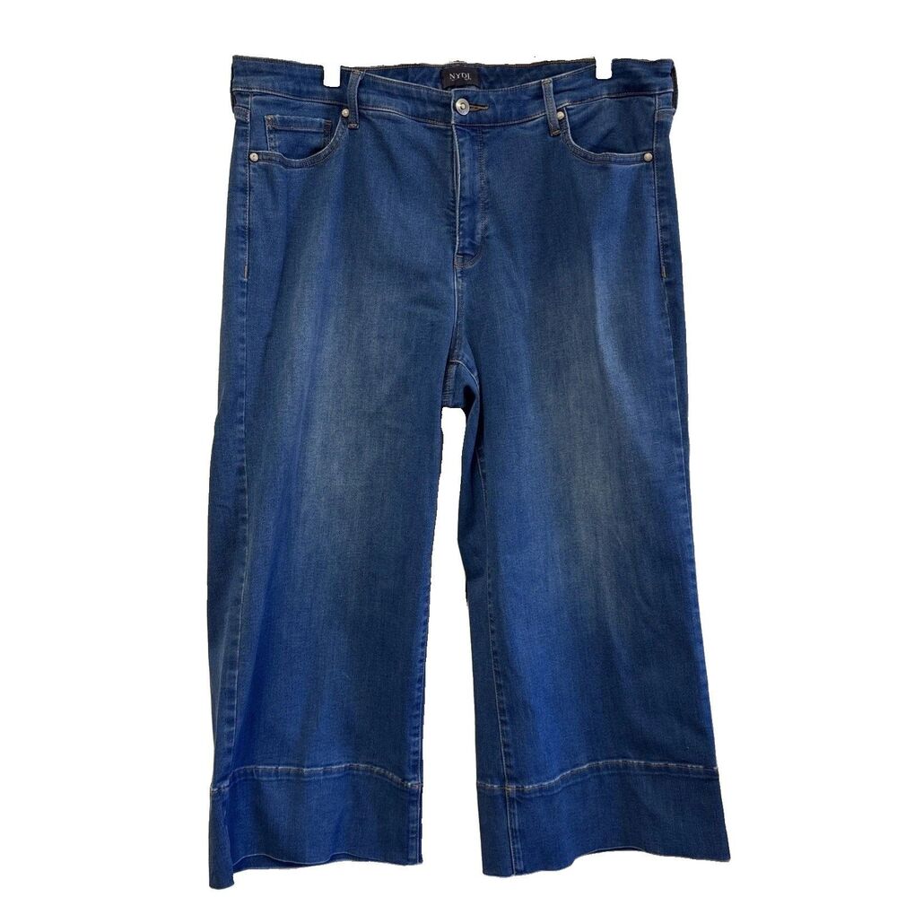 NYDJ Cool Embrace Wide Leg Denim Crop Jeans 16W Zip Blue Pockets Women